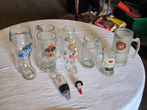 Lot of Beer Mugs including Schells Beer Boot, A&W, Bacardi Oakheart, and others