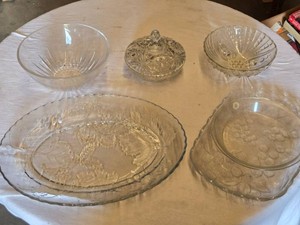 Set of Glass Serving Bowls and Plates