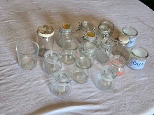 Glass Jars and Containers Assortment Including Oui Yogurt Jars and Hinged Lid Containers