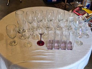 HUGE Glassware Collection including Wine Glasses, Martini Glasses, and Square Tumblers
