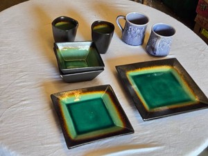 Better Homes & Gardens Dishware Set Including Two Square Plates, Two Bowls, and Mugs