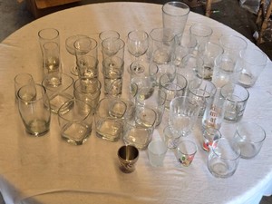 Huge Lot of Miscellaneous Glass Barware and Shot Glass Collection