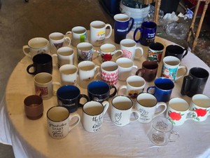 Huge Lot of Assorted Coffee Mugs and Cups Including Decorative and Branded Designs