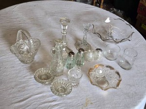 Lot of Assorted Glassware Including Decorative Basket, Candle Holders, and Bowls
