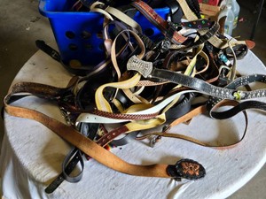 Lot of Belts and Accessories Including Handmade Leather Belt with Buckle, Various Styles