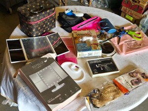 Vanity Beauty Items including Estelle Light Up Trifold Mirror, WaxVac Ear Cleaner, and Studex Ear Piercing Kit