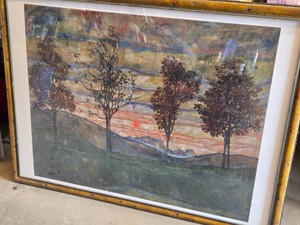 Framed Landscape Artwork by Egon Schiele 39x51.5