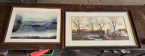 Set of Two Framed Art Prints Abstract Landscape and Warwick Valley Scene