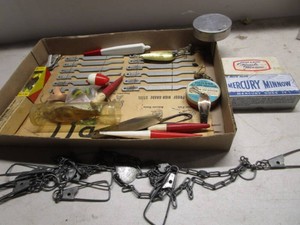 Vintage Fishing Openers, Spoons, Bait Boxes