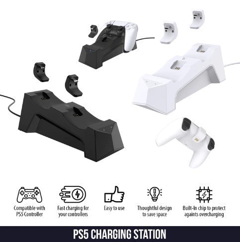 Wasserstein PS5 Charging Station for Sony PlayStation 5 DualSense Controller - Black