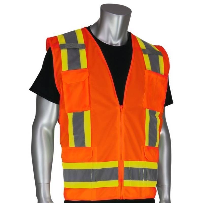 NEW PIP 302-0500S Type R Class 2 Two-Tone Surveyor Solid Safety Vest - Orange - XXL