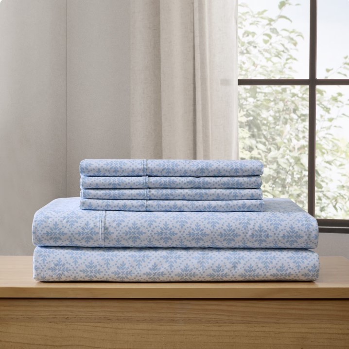 NEW Members Mark Soft Washed Sheet Set - Aria Diamond Blue - QUEEN