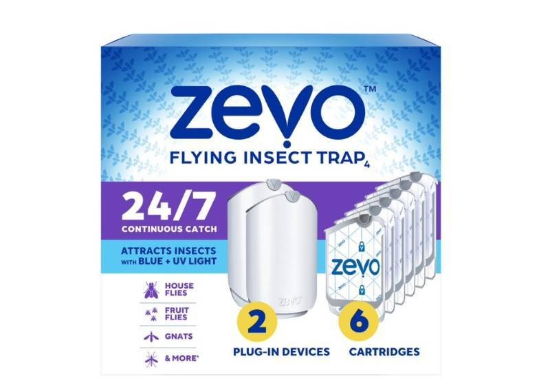 NEW Zevo Flying Insect Trap with 2 devices  6 Refill Cartridges