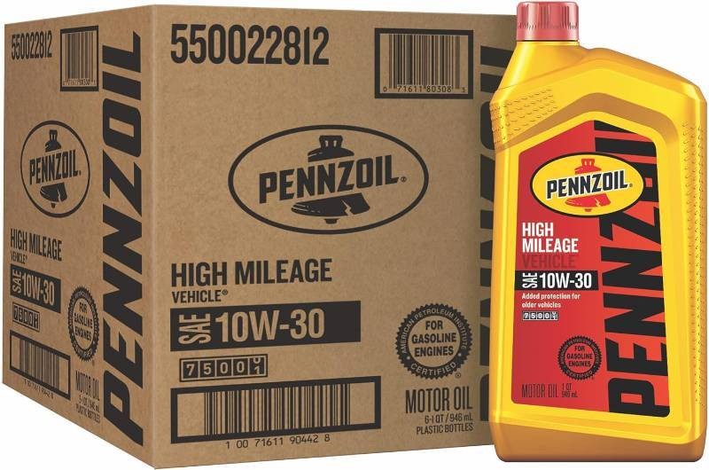 NEW Pennzoil High Mileage Conventional 10W-30 Motor Oil for Vehicles Over 75K Miles (1-Quart, Case of 6)