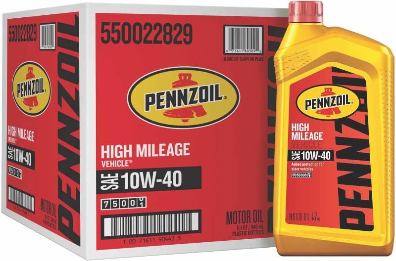 NEW Pennzoil High Mileage Conventional 10W-40 Motor Oil for Vehicles Over 75K Miles (1-Quart, Case of 6)