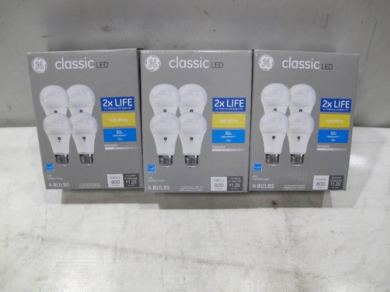 NEW GE Classic 60-Watt EQ A19 Dimmable LED Light Bulb (4-Pack, Soft White) x 3 - 12 Bulbs Total