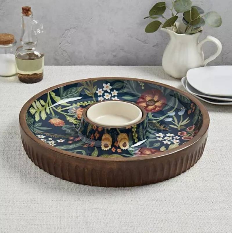 NEW Members Mark 15-in. Mango Wood Chip & Dip Serving Platter - Scarlet Floral
