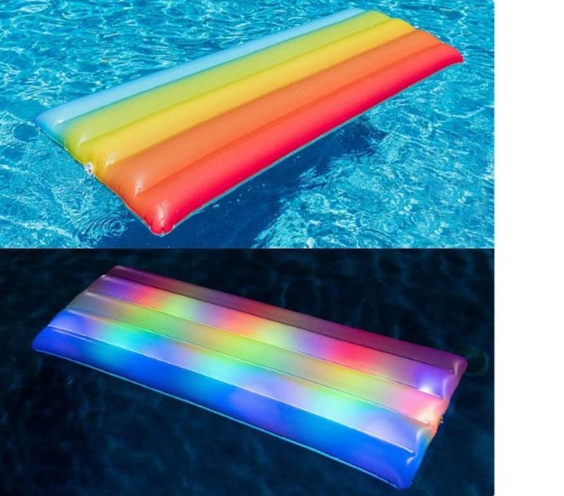 NEW 2 Pack of Good Vibes Rainbow Collection Illuminated LED Deluxe Pool Raft with Pillow - 74 x 30