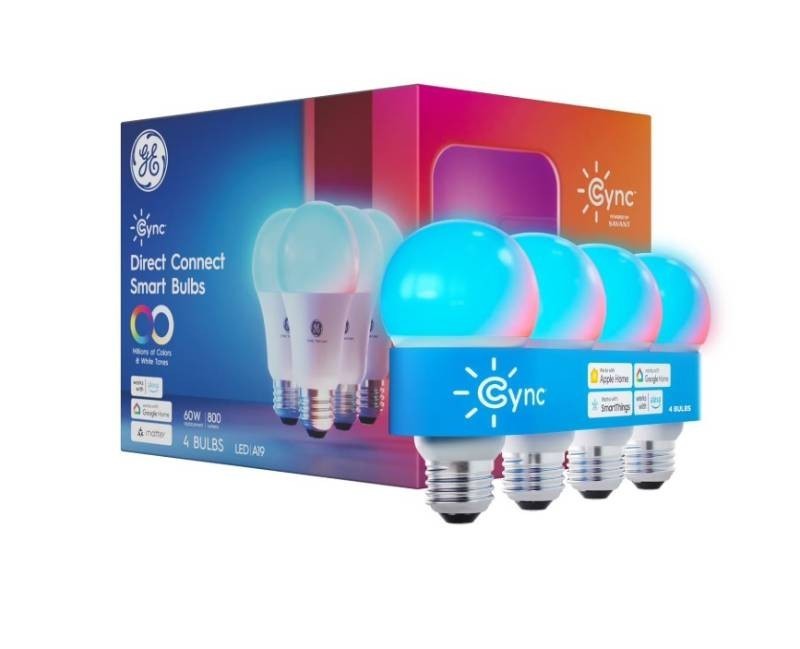 NEW GE Cync Direct Connect A19 Smart LED Light Bulbs, Color Changing Smart Lights, Works with Alexa and Google Home (4 Pack)