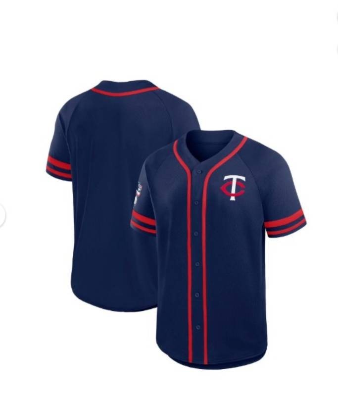 NEW MLB CSA Minnesota Twins Move Up Team Short Sleeve Full Button Adult Jersey - NAVY - XL