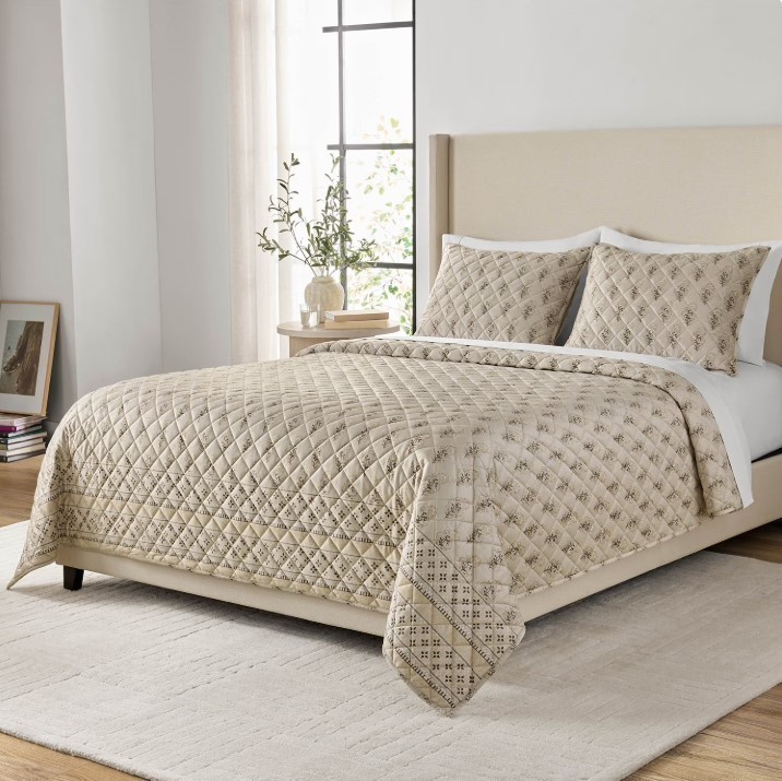 NEW Members Mark 3-Piece Printed Velvet Quilt Sets - FULLQUEEN - Taupe