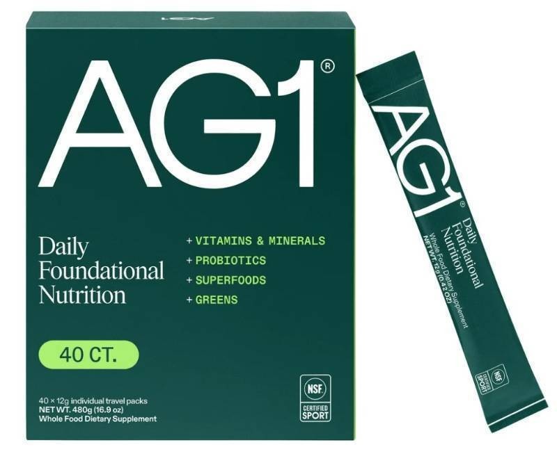 Athletic Greens AG1 Daily Foundational Nutrition Green Drink, 40-count Single Serve Packs