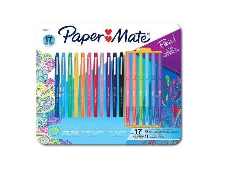 NEW Paper Mate Flair Felt Tip Pens, Medium and Dual-Brush Tip, Assorted Colors, 17 Count