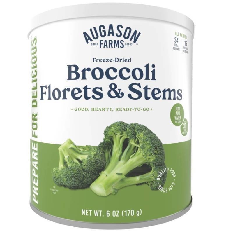NEW 2 Pack of Augason Farms Freeze Dried Broccoli Florets and Stems 34 Servings per Pack, BB 62055