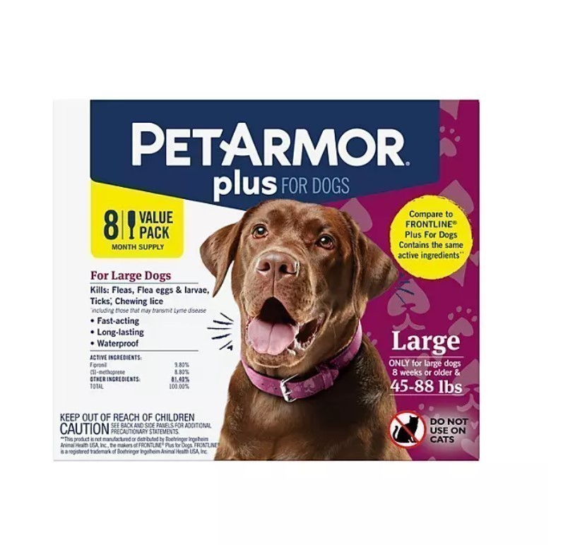 NEW PetArmor Plus Topical Flea and Tick Prevention for Dogs, 8-Month Supply, Large Dogs 45 to 88 lbs.
