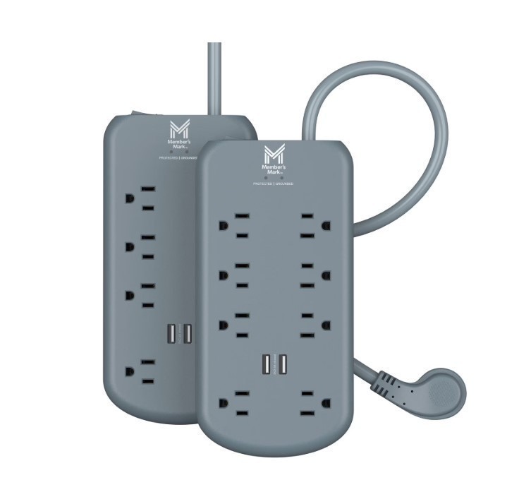 NEW Members Mark 6-ft. Surge Protectors w 2 USB ports, 2-pk.