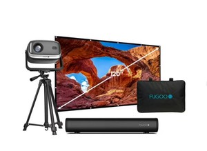 NEW Fugoo Outdoor Projector & Soundbar Bundle with Tripod & 120 Foldable Screen