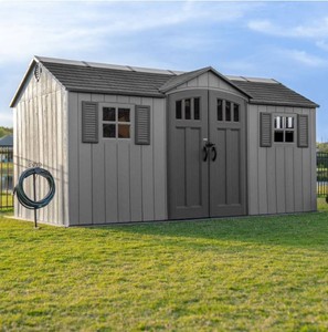 NEW Lifetime 15 x 8 Dual Entry Outdoor Storage Shed, Gray