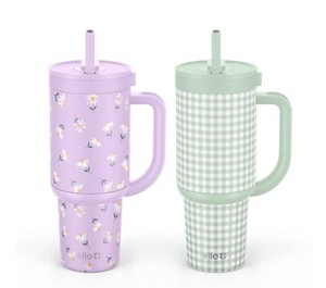 NEW Ello Oasis 30oz Stainless Steel Tumbler with Handle, 100% Leakproof, 2-Pack - Daisy  Green Gingham