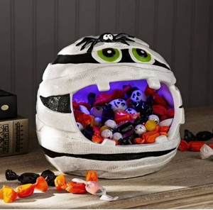 NEW Members Mark Pre-Lit Ceramic Mummy Halloween Candy Bowl
