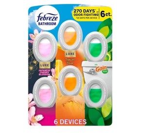 NEW Febreze Bathroom Air Freshener, Japanese Cherry Blossom  Tropical Blend  Gain, 6ct.