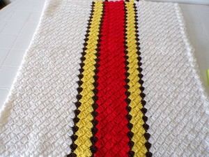 Afgan - Crochet Blanket RedBrownYellowWhite 36 x 62