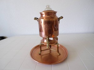 Copper and Brass Antique Coffee Maker with cord & tray.  Rare find - Monogrammed