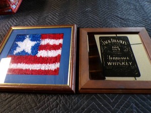 Jack Daniels Old No. 7 Tennessee Whiskey Mirror in Frame and Handmade Flag in Frame
