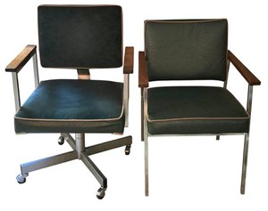 Ll-FR - Office Chairs - Pair of Vintage Wood-Arm Executive Desk Chairs