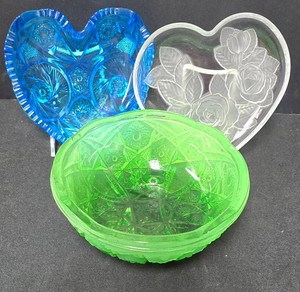 Ll-FR - Vintage L.E. Smith Heart Dish & Bowl Glass Set (Lot of 3)