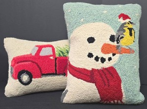 Ll-FR - Holiday Pillow Covers - Wool Truck and Snowman Set of 2