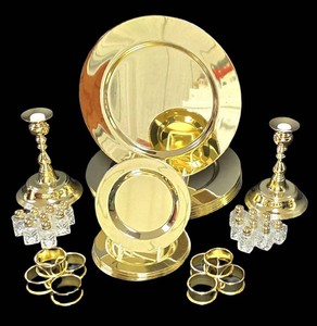 Ll-FR - Gold Charger Plates, Candlesticks, Salt & Pepper Sets & Napkin Rings Mixed Lot