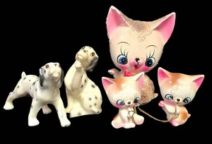 Ll-FR - Vintage Japanese Cat & Lefton Dalmatian Figurine Set (5 Pieces)