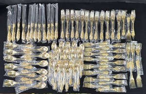 Ll-FR - Flatware Set - F.B. Rogers Gold Tone Stainless Steel 84-Piece