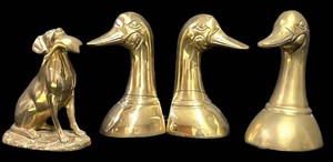 Ll-FR - Vintage Brass Duck Bookends & Dog With Duck Figurine Mixed Lot