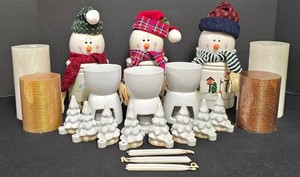 Ll-FR - Christmas Snowman Candle Holders, Warmers, Pillar Candles & Mini Trees Mixed Lot