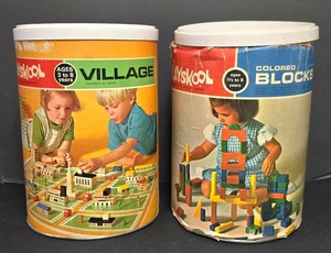 Ll-FR - Vintage Wooden Blocks Playskool Village & Colored Blocks