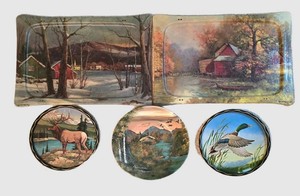 Ll-FR - Vintage Painted Tin Trays, Bowl & Robert Wood TV Trays Mixed Lot