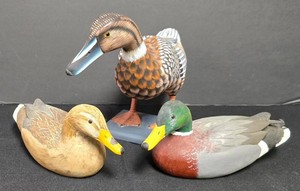 Ll-FR - Wood Duck Decoys - Carved Wood Ralph Horn (Lot of 3)