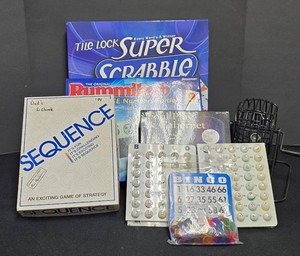 LL-BR - Board Game & Puzzle Mixed Lot - Sequence, Super Scrabble, Rummikub, Bingo